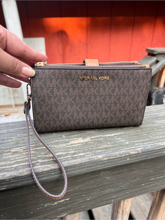 Michael Kors Handbags - Michael Kors Brown MK Logo Wristlet with Gold Hardware